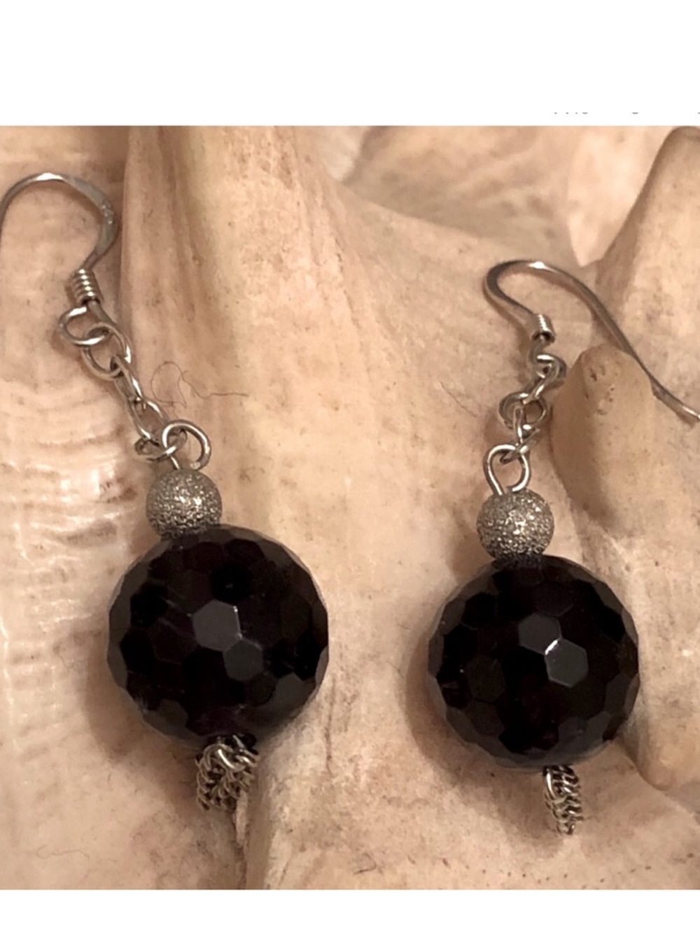 Dangle earrings sterling silver black bead
